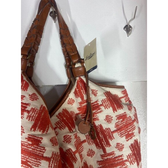LUCKY BRAND WOMENS BRAIDED HANDLE COTTON ORANGE TOTE 20 X 10 NEW - Picture 4 of 6